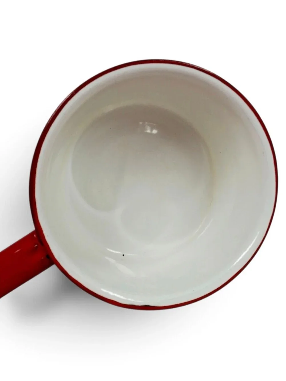 Vintage Red White Enamelware Saucepan Cookware Farmhouse Kitchen Collectible